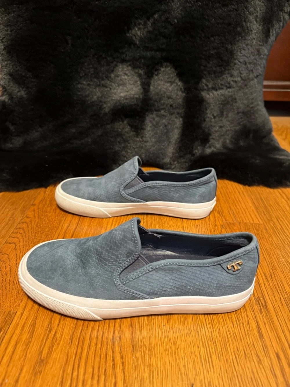 Tory Burch Dusty blue suede slip on sneakers
